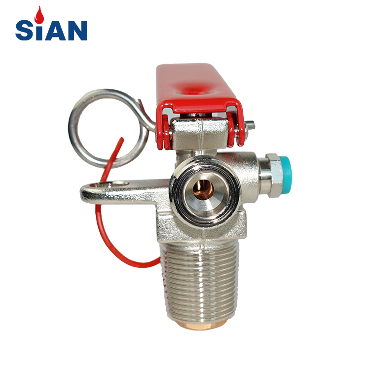 Válvula de aleación de cobre y latón certificada CE con dispositivo de seguridad para extintor de incendios de CO2